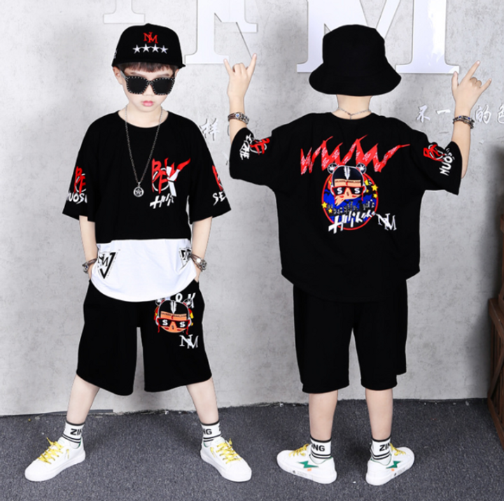 2021 High quality Summer Children Clothing Set Boys Girls Hiphop Dance Outfits T Shirt Shorts Costumes for boys
