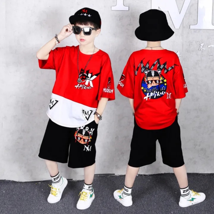 2021 High quality Summer Children Clothing Set Boys Girls Hiphop Dance Outfits T Shirt Shorts Costumes for boys