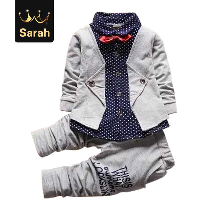 High quality Baby Boys Autumn Casual Clothing Set Baby Kids Button Letter Bow Clothing Sets