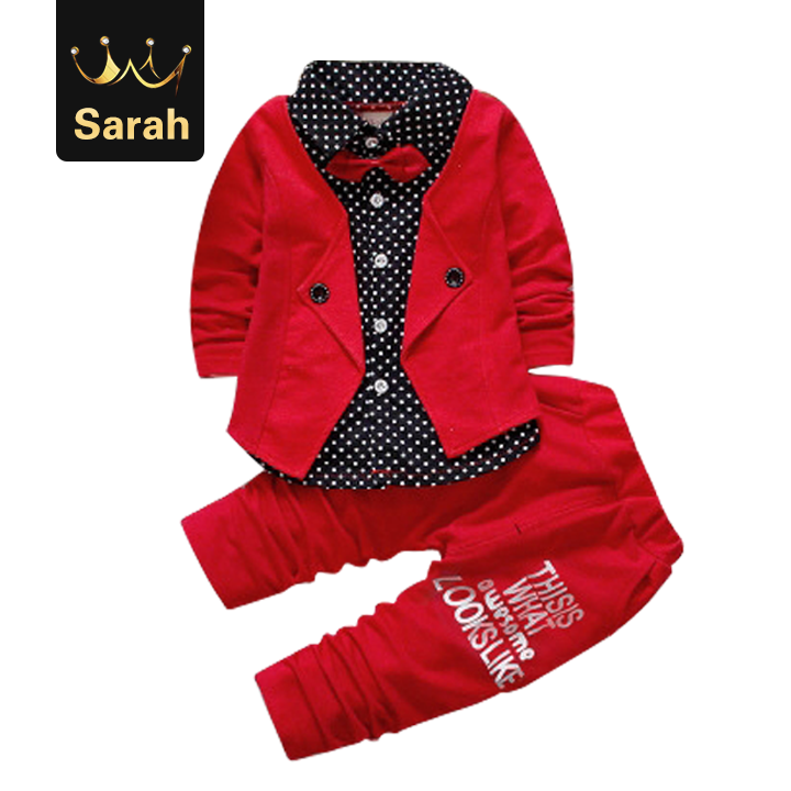 High quality Baby Boys Autumn Casual Clothing Set Baby Kids Button Letter Bow Clothing Sets