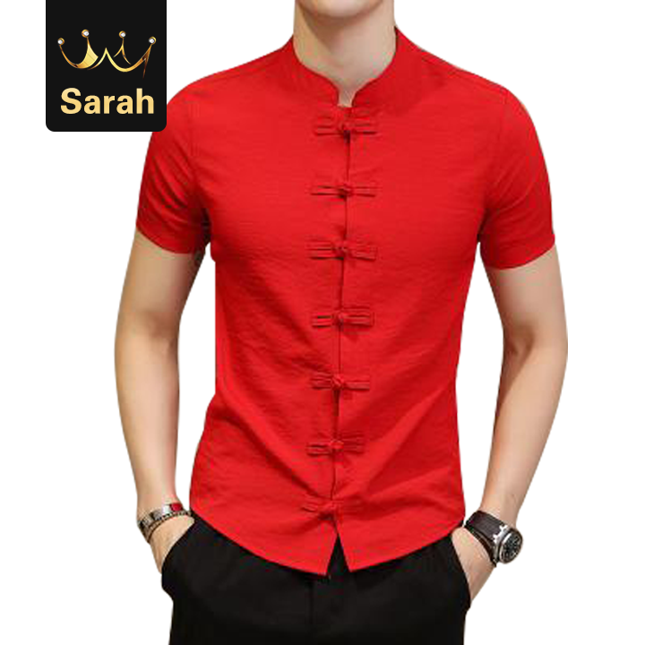High quality Mens Shirts Short Sleeve Button Down Slim Fit Summer Chinese StyleTops Clothing