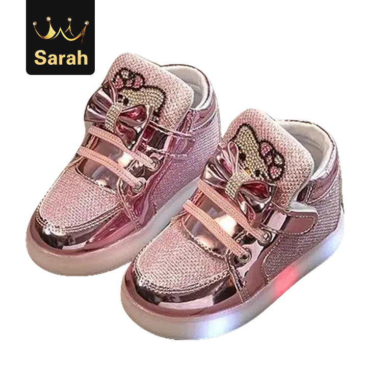 2021 High quality   Black Friday Spring Children's Sneakers Chaussure Hello Kitty Girls Flat Shoe With LED Light