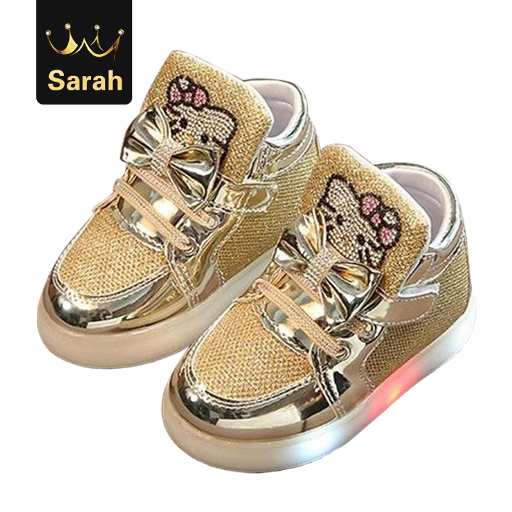 2021 High quality   Black Friday Spring Children's Sneakers Chaussure Hello Kitty Girls Flat Shoe With LED Light