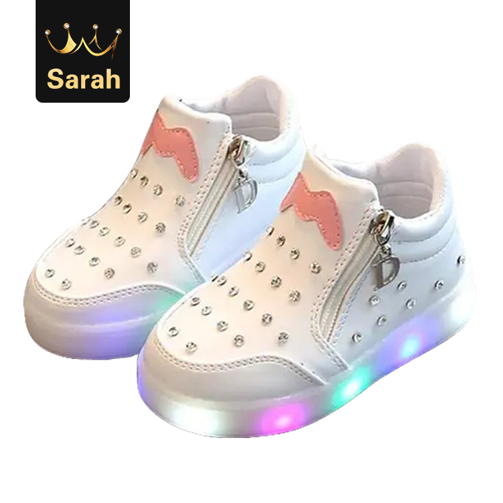 High quality Cartoon Glitter Footwear LED Lighted Children Shoes Unisex Baby Girls Sneakers