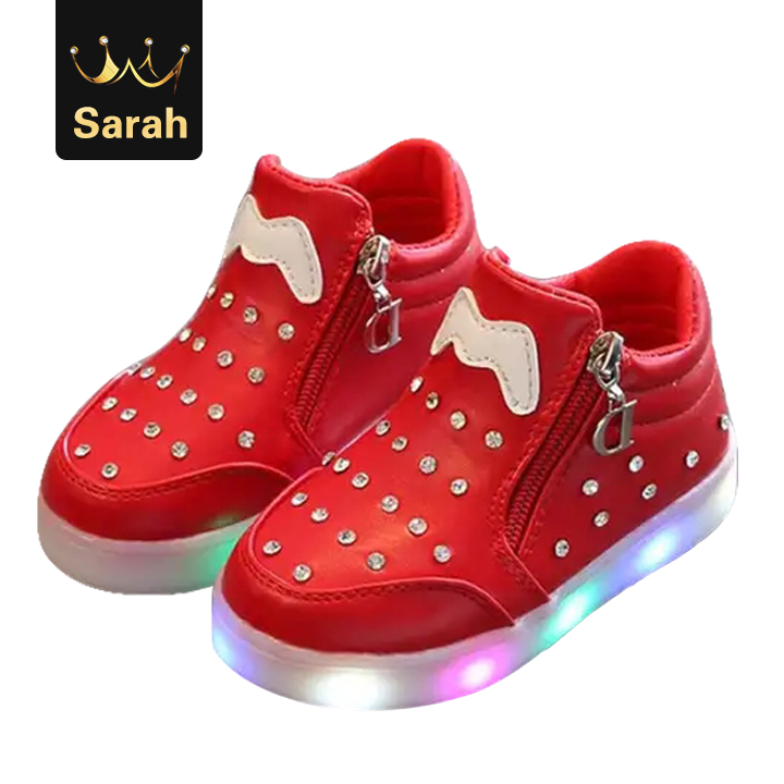 High quality Cartoon Glitter Footwear LED Lighted Children Shoes Unisex Baby Girls Sneakers