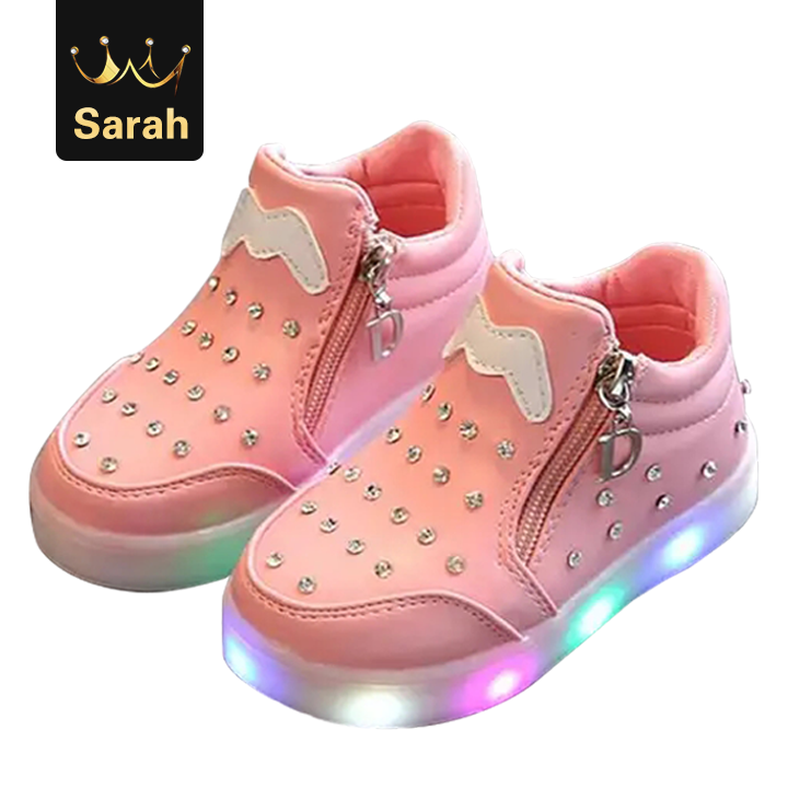 High quality Cartoon Glitter Footwear LED Lighted Children Shoes Unisex Baby Girls Sneakers