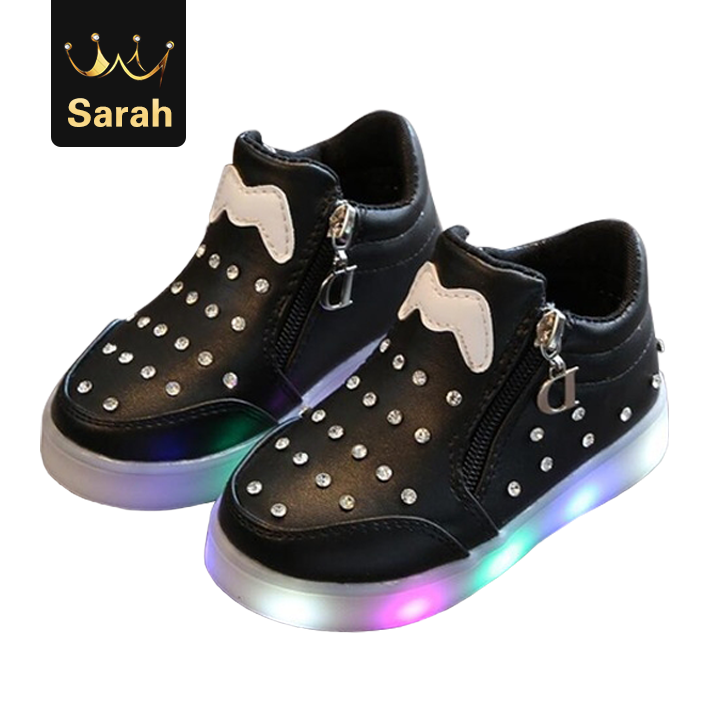 High quality Cartoon Glitter Footwear LED Lighted Children Shoes Unisex Baby Girls Sneakers