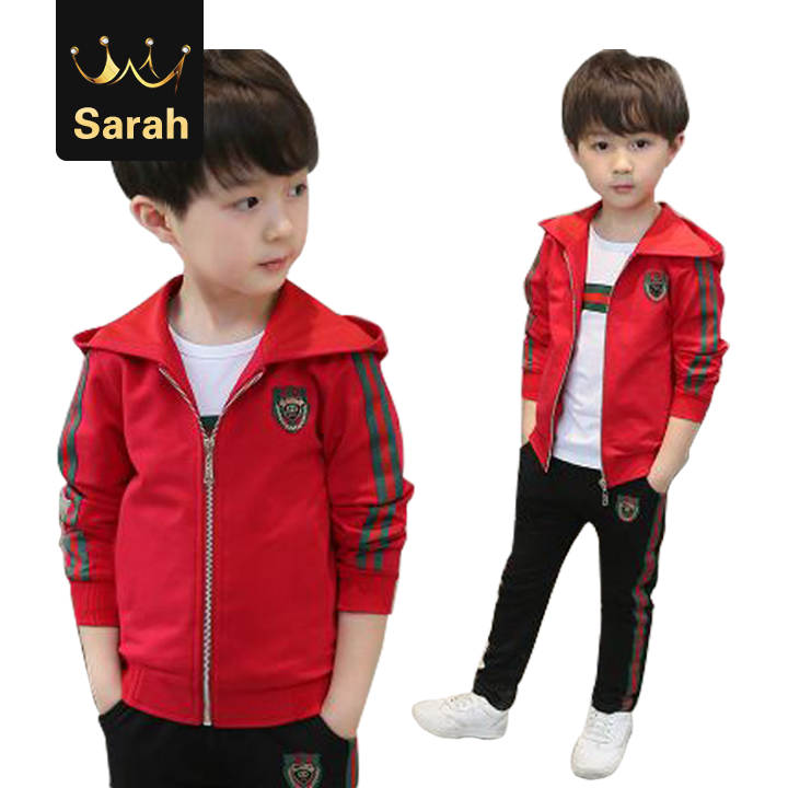 2021 High quality Children Clothes Set Spring Boys Hooded Jacket T-shirt Sports Pants 3Pcs/Suit