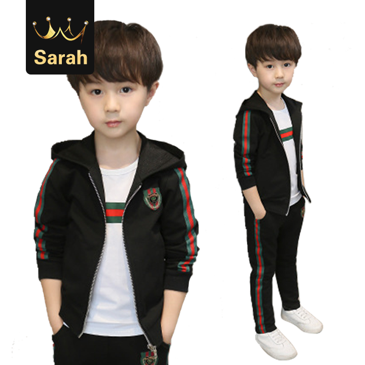 2021 High quality Children Clothes Set Spring Boys Hooded Jacket T-shirt Sports Pants 3Pcs/Suit