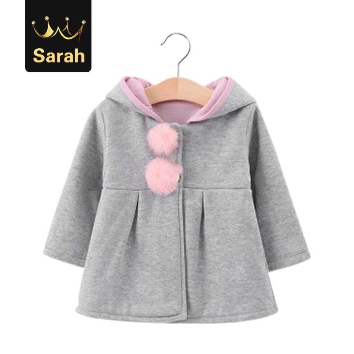 High quality Cute Rabbit Ear Hooded Girls Coat Autumn Tops Kids Warm Jacket Outerwear