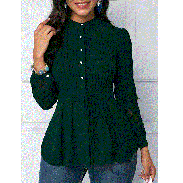 High quality Women's Blouse And Shirt Spring Sexy Hollow Out Lace Long Sleeve Office blusas