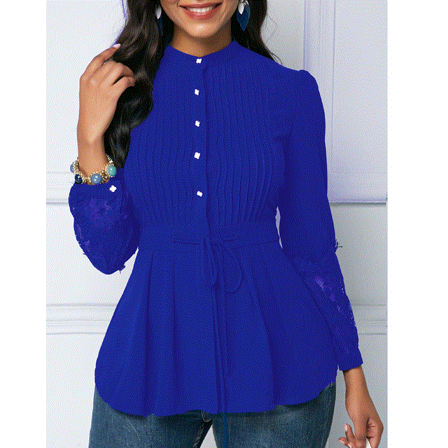 High quality Women's Blouse And Shirt Spring Sexy Hollow Out Lace Long Sleeve Office blusas