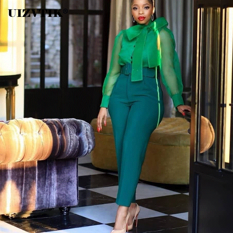 High quality Women's Pants Summer Autumn  Casual High Waist Trousers Plus Size Slim Suit Pants Ladies OL Full Length Pencil Trousers Belt