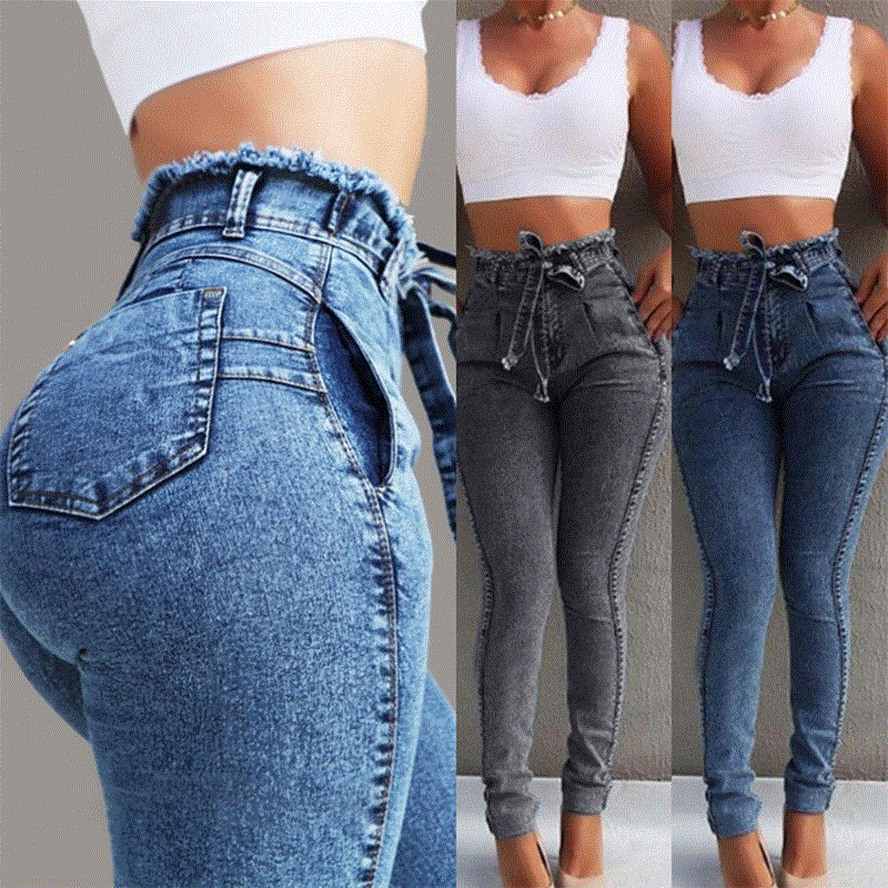 High Waist Jeans High Elastic Pencil Pants Women Casual Plus Size Full Length Denim Trousers