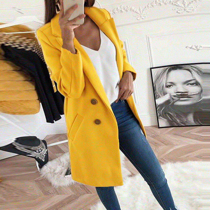 2021 High quality WENYUJH  Blend Wool Overcoat Female Coat Autumn Winter Solid Women Jacket Plus Size 5XL Women's Wool Camel Button Long Coat