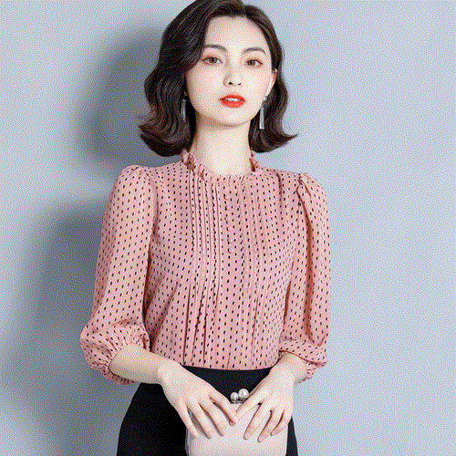 High quality Korean Chiffon Women Blouses Women Print Blouse Shirt Woman Polka Dot Blouse Top Plus Size Blusas