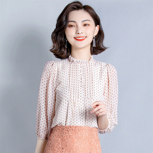 High quality Korean Chiffon Women Blouses Women Print Blouse Shirt Woman Polka Dot Blouse Top Plus Size Blusas