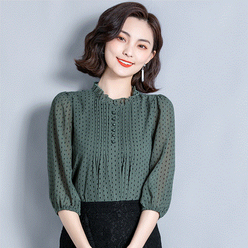 High quality Korean Chiffon Women Blouses Women Print Blouse Shirt Woman Polka Dot Blouse Top Plus Size Blusas