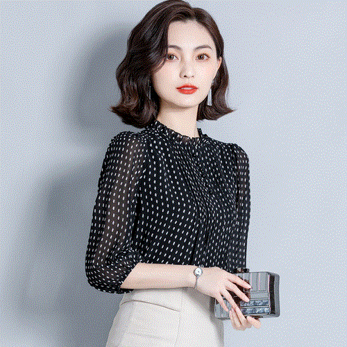High quality Korean Chiffon Women Blouses Women Print Blouse Shirt Woman Polka Dot Blouse Top Plus Size Blusas