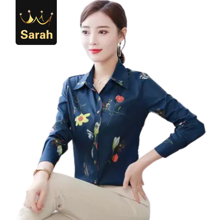 High quality floral print long sleeve blouse Korean version women shirt office formal clothes