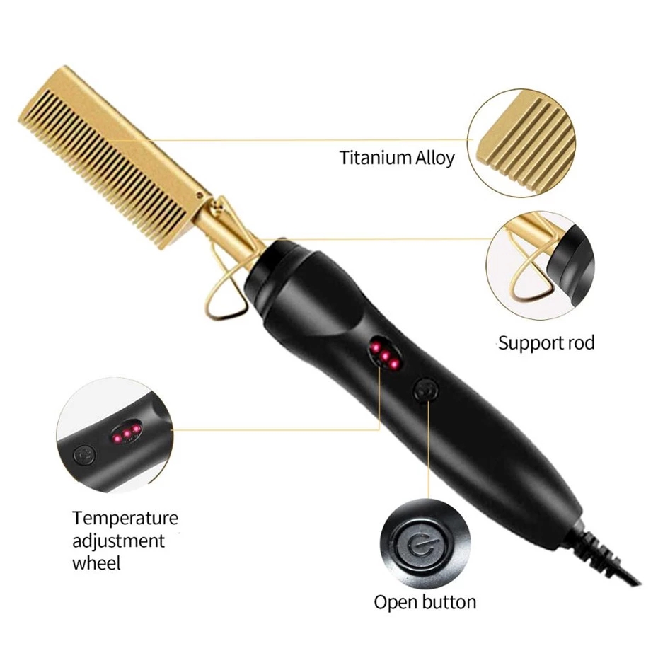 High quality 2 in 1 Hot Comb Straightener Electric Hair Curler Wet Dry Use Hair Flat Irons Hot Heating Comb