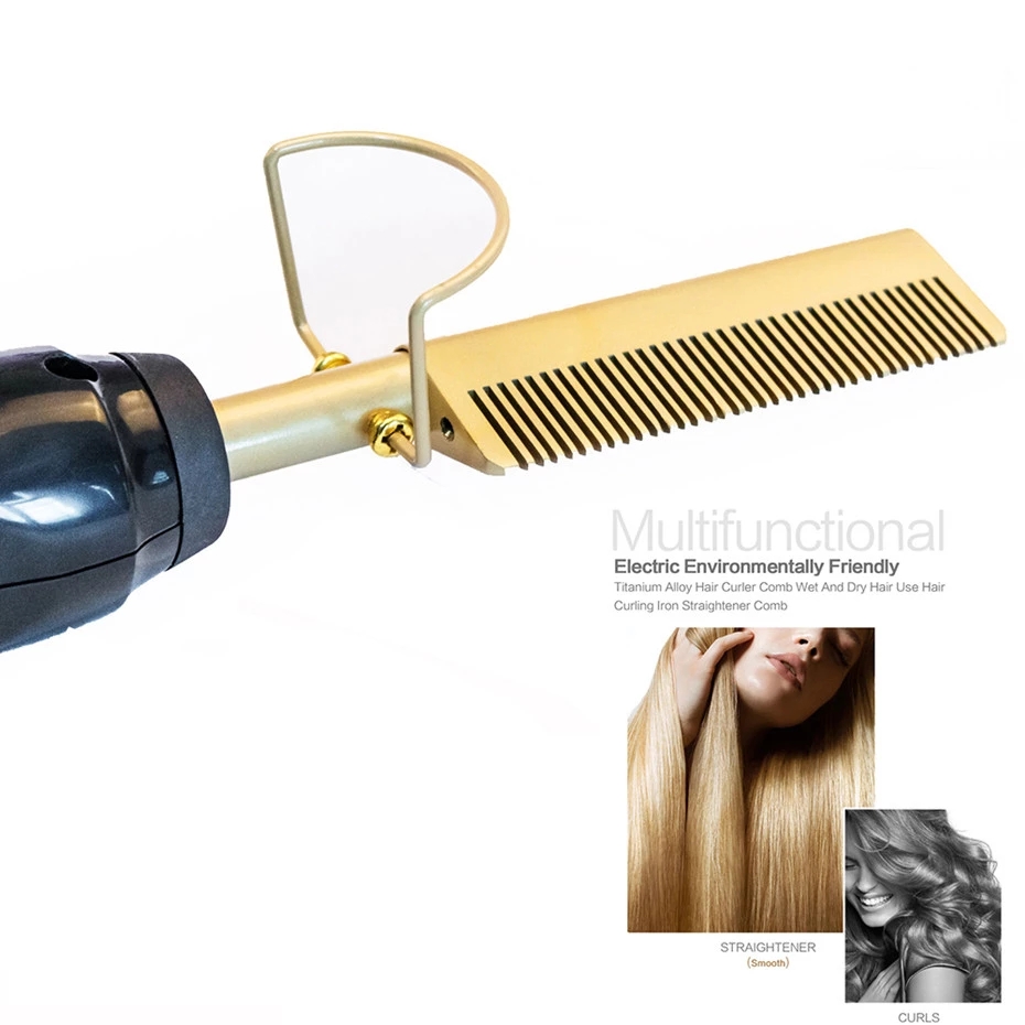 High quality 2 in 1 Hot Comb Straightener Electric Hair Curler Wet Dry Use Hair Flat Irons Hot Heating Comb