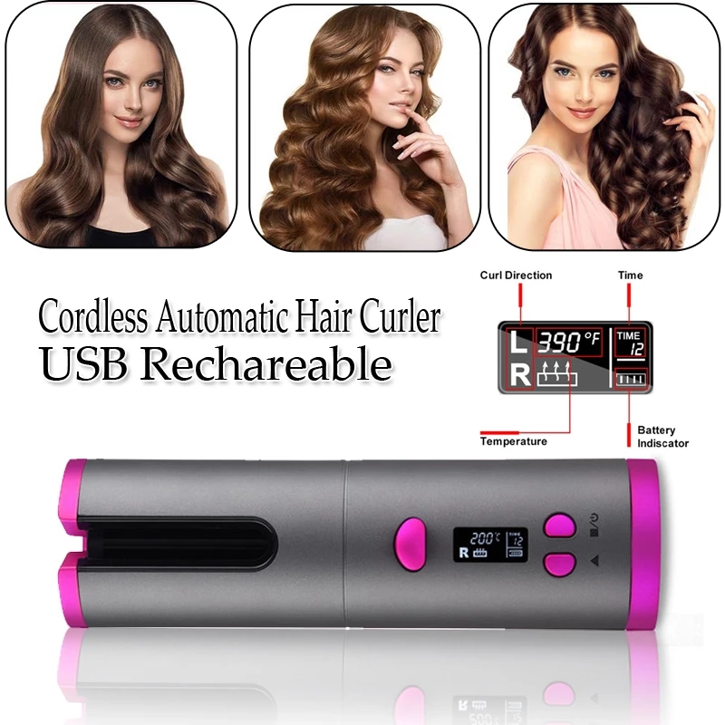 High quality Air Curler USB Cordless Automatic Hair Curler Auto Wireless Curler USB Rechargeable Hair Waver Tongs