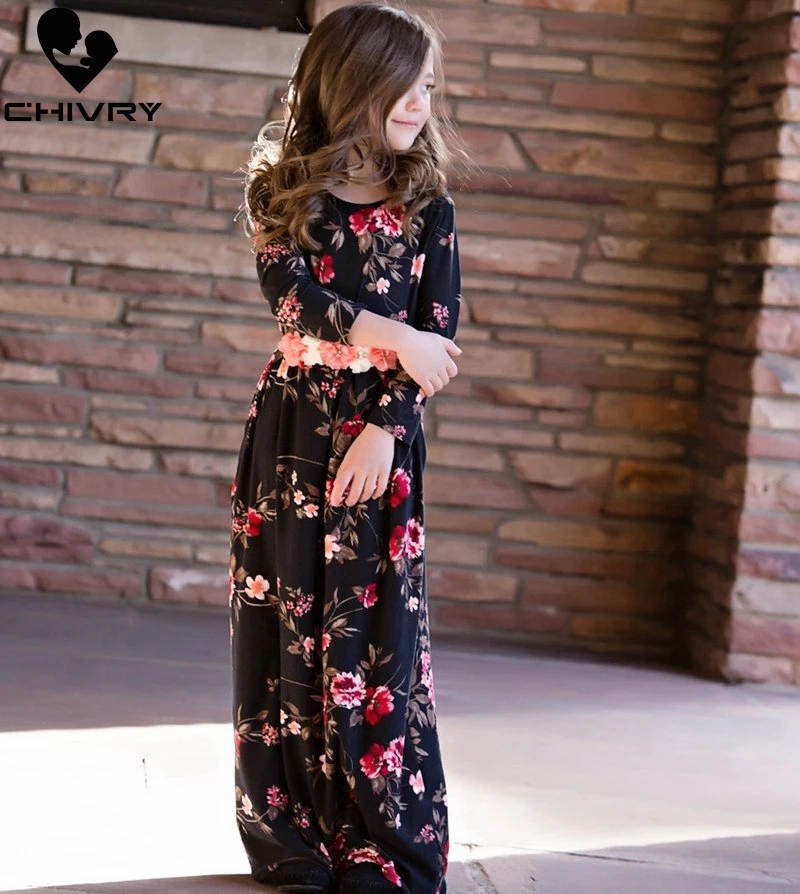Mother Daughter Dresses Sleeveless Floral Long Dress women girl dress Family Matching Clothes