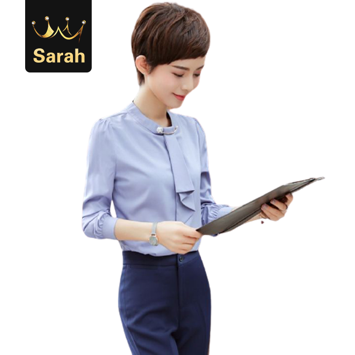 High quality Loose o-neck women formal blouse long sleeve elegant casual chiffon shirts ladies office work tops