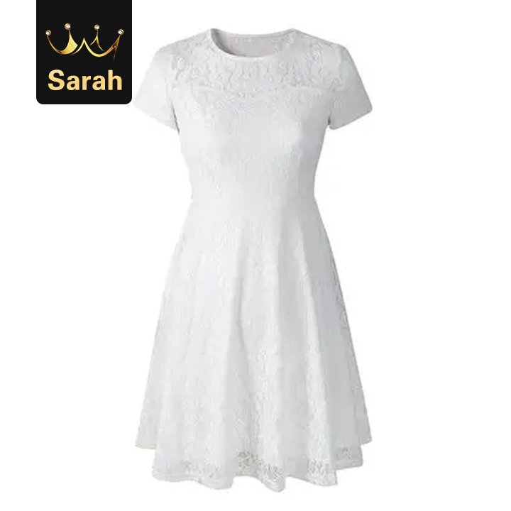 Women Floral Lace Dresses Short Sleeve Party Casual Color Blue Red Black Mini Dress