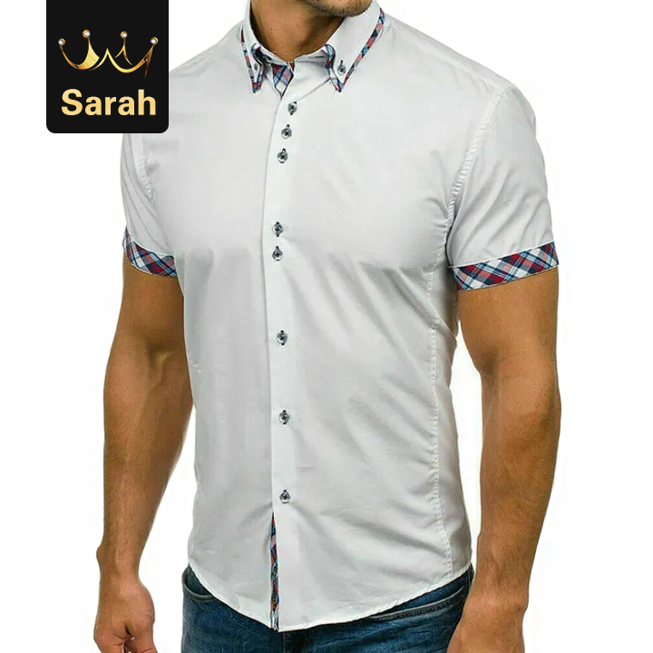 2021 High quality Men Short Sleeve Slim Fit Cotton Dress Shirts Men Black Office Formal Men Shirt Plus Size 3XL