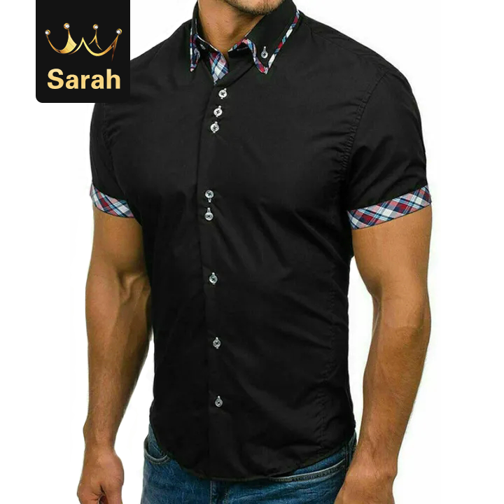 2021 High quality Men Short Sleeve Slim Fit Cotton Dress Shirts Men Black Office Formal Men Shirt Plus Size 3XL