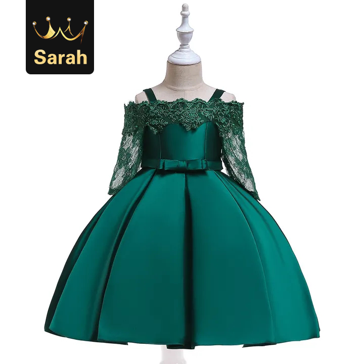 Mother&apos;s Day gift Girls Shoulderless Half Sleeve Gown Satin Elegent Lace Girls Pageant Dresses