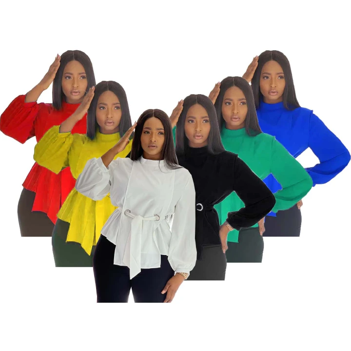 Solid Women Blouse Spring Fashion V Neck Long Sleeve Elegant Office Work Shirts Tops Lady Plus Size Casual Chiffon Blouses tops