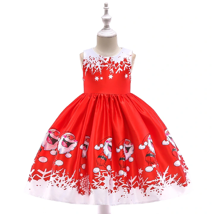 SPZ Children Christmas Dress Santa Snowflake Print Princess Dress Fancy Dress Frock Fashion Christmas Party