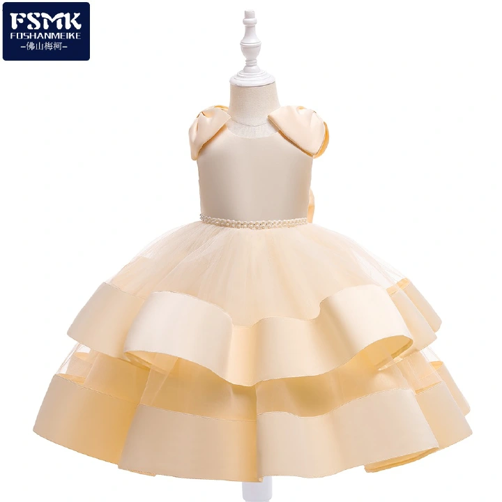 2 Bows Gown Birthday Pageant Party Frock Children Wear Kids Babies Dress