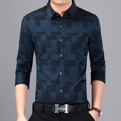2021 High quality Men Shirt Mens Business Casual Shirts  Men Famous Brand Clothing Plaid Long Sleeve Camisa Masculina