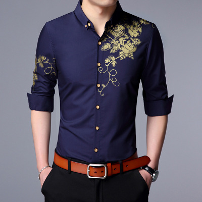 High quality New Men'S Long-Sleeved Dress Shirt  Men'S Casual Slim Lapel Male Quality men shirt