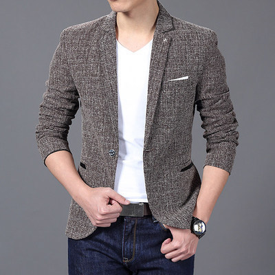 High quality Men Solid Linen Personality Pocket Male Single-Breasted Single Button Terno men jacket coats