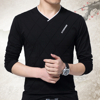 High quality Men Slim Fit Custom Crease Stylish Luxury V Neck Fitness T-shirt Tee Shirt