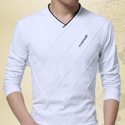 High quality Men Slim Fit Custom Crease Stylish Luxury V Neck Fitness T-shirt Tee Shirt