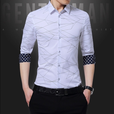 High quality Mens Shirts Long Sleeve Geometric Print Party Shirt Handsome Blouse for Men