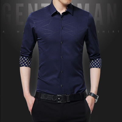 High quality Mens Shirts Long Sleeve Geometric Print Party Shirt Handsome Blouse for Men