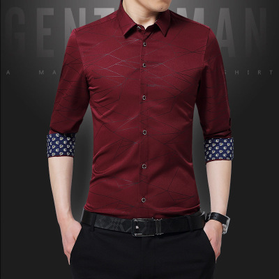 High quality Mens Shirts Long Sleeve Geometric Print Party Shirt Handsome Blouse for Men