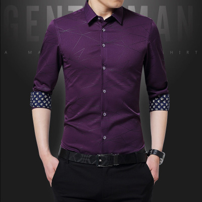 High quality Mens Shirts Long Sleeve Geometric Print Party Shirt Handsome Blouse for Men