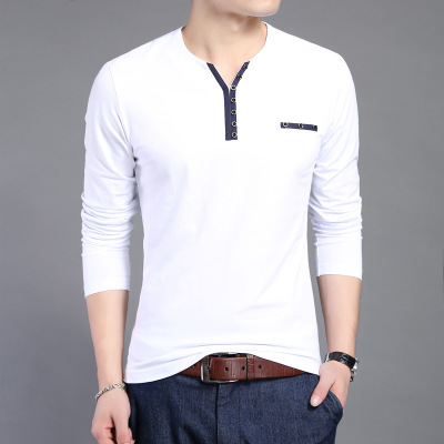 High quality Cotton T Shirt Men Long Sleeve Men Henry Collar Shirt Men