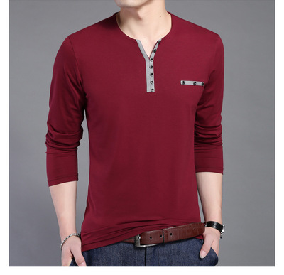 High quality Cotton T Shirt Men Long Sleeve Men Henry Collar Shirt Men