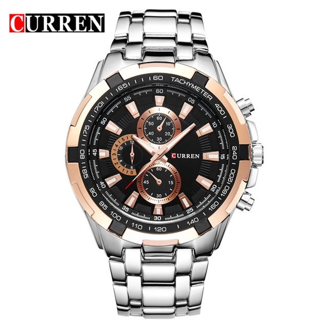 High quality CURREN Hot Sale Stainless Steel Men Watch Mens Fashion Arabic Number Dial Sport Quartz Watch