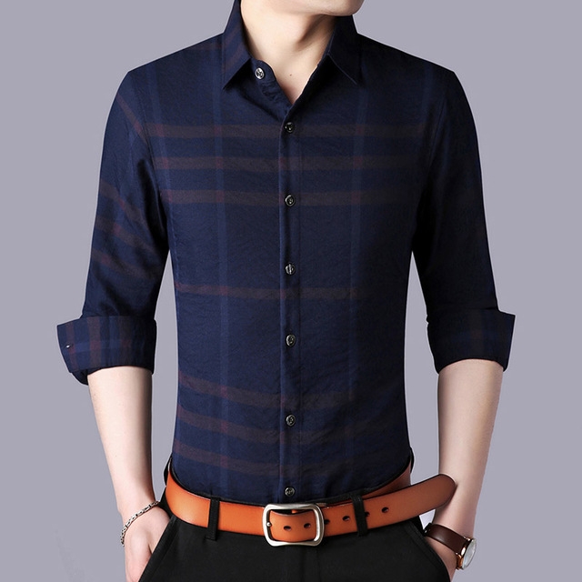 2021 High quality Shirt Men's Plaid  Long Sleeve Slim Fit Street Wear Checkered Dress Shirts Casual Mens Clothing
