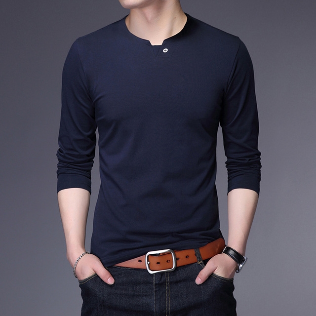 High quality Tshirt Men Korean O-Neck Trending Streetwear Tops Long Sleeve Tee Fitness Clothing